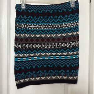 Santory teal burgundy white heart knit skirt size one size